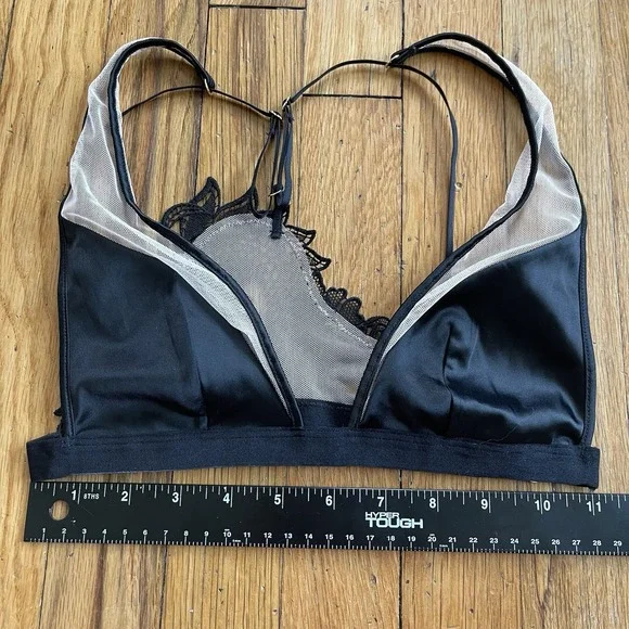 Victoria's Secret Small Black Sheer Mesh Lace Satin Bralette Wireless Unpadded - Picture 7 of 7